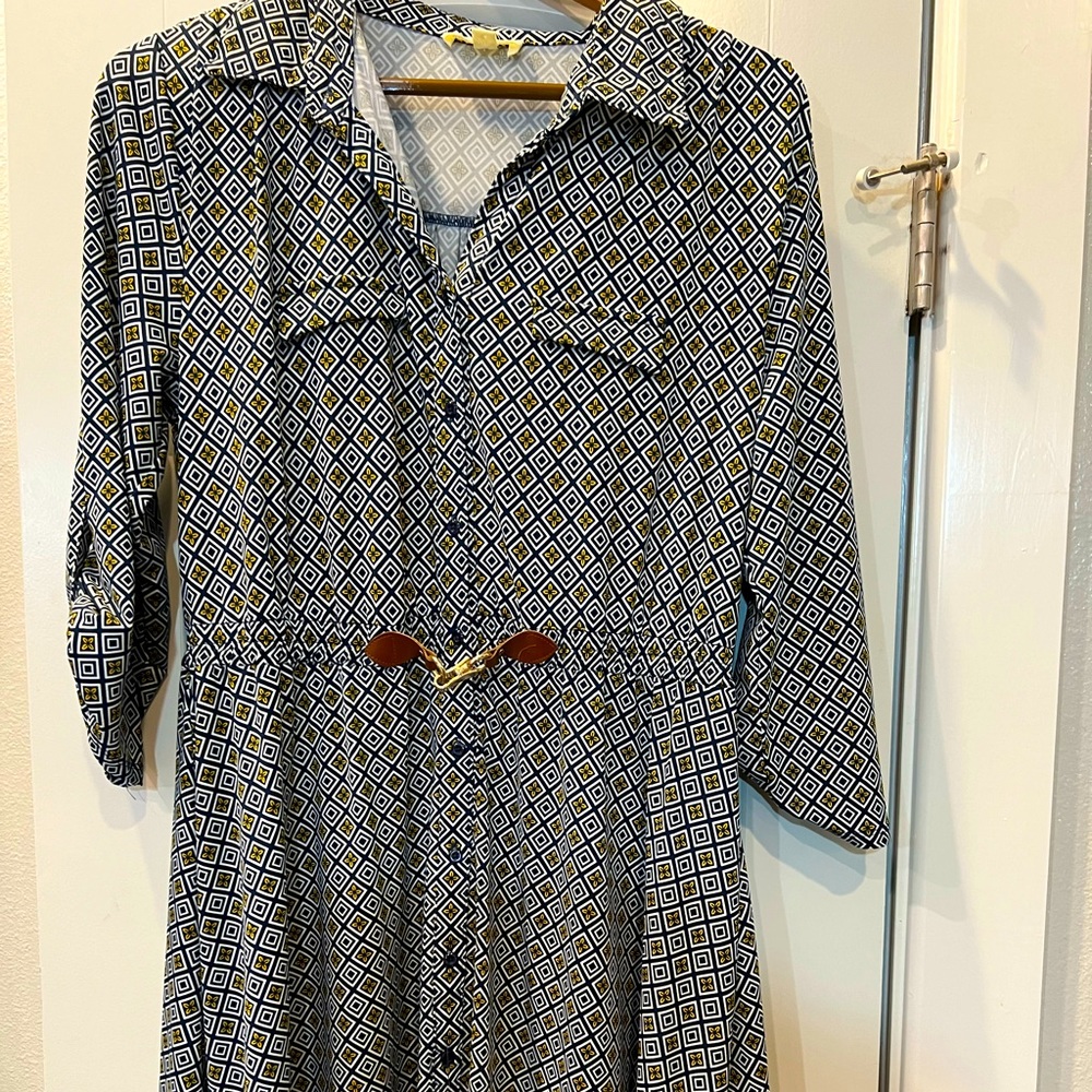 Indigo Rose Geometric Print Belted Shirt Dress Size L